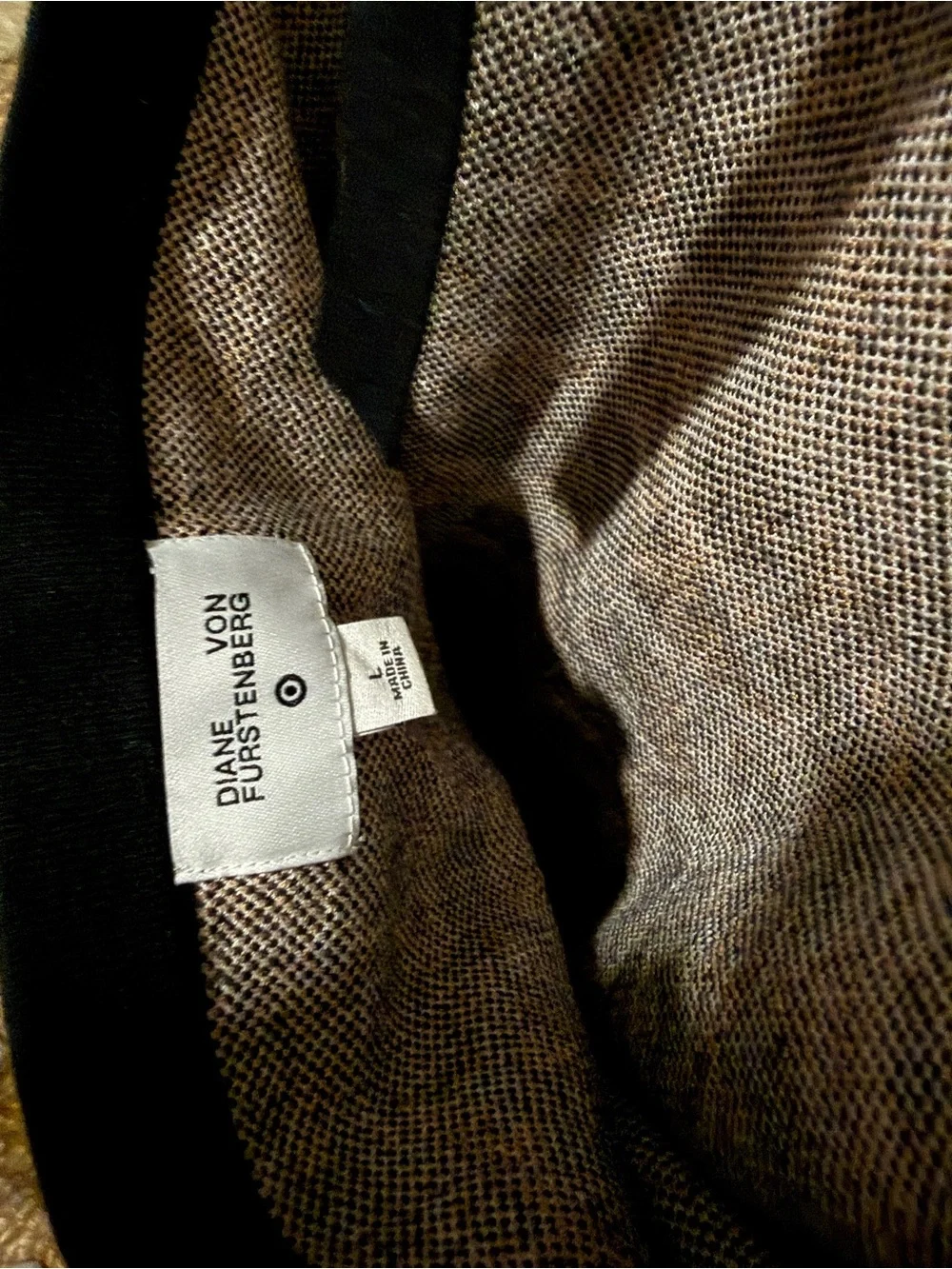 Diane Von Furstenberg Black and Tan Luxury Soft Knit Dress, Large